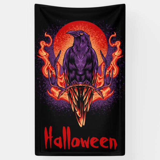 Halloween Crow mit Flammen Banner (Vertikal)