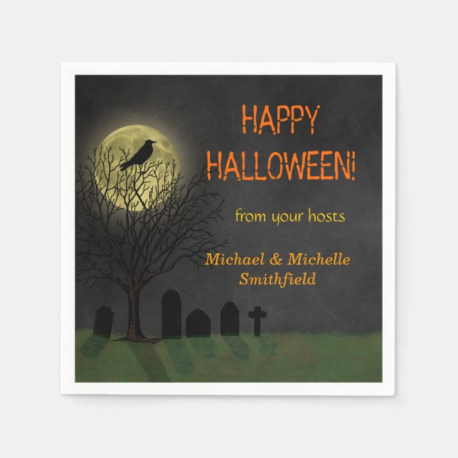 Halloween Crow on Tree with Moon Party Serviette (Vorderseite)