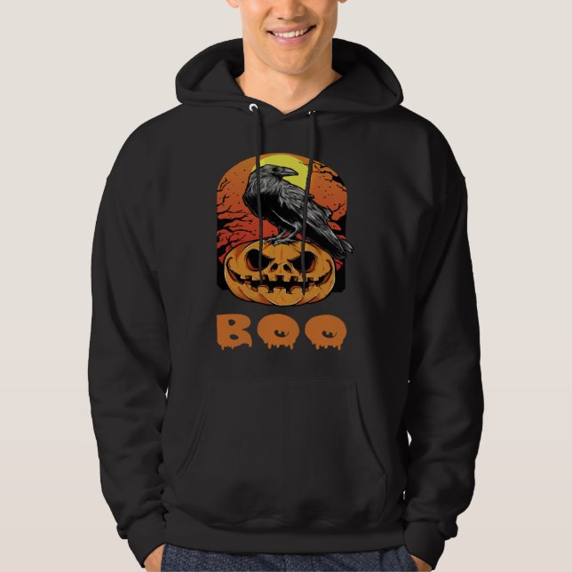 Halloween Crow Raven Moon Pumpkin Costume Boo Hoodie (Vorderseite)