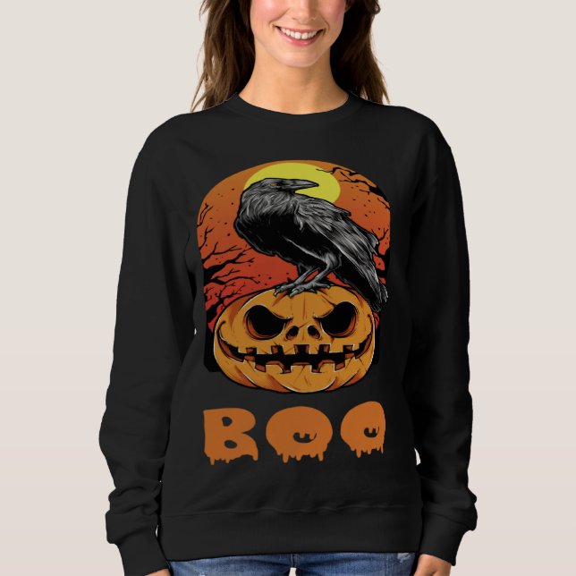 Halloween Crow Raven Moon Pumpkin Costume Boo Sweatshirt (Vorderseite)