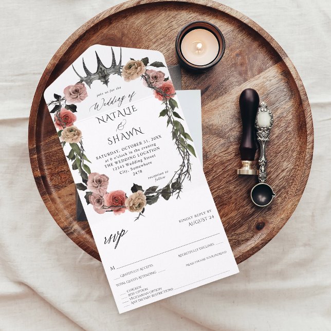 Halloween Crown Pink & Black Floral Wedding All In One Einladung (Von Creator hochgeladen)