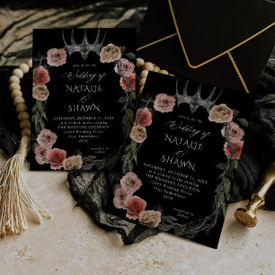 Halloween Crown Pink & Black Floral Wedding - B Einladung
