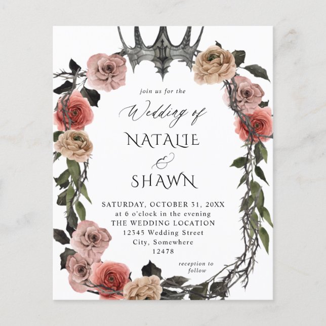 Halloween Crown Pink & Black Floral Wedding Flyer (Vorne)