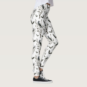 Halloween Crows Bats Schwarz und Weiß Leggings