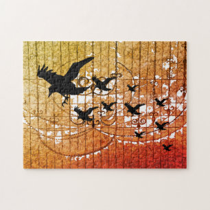 Halloween Crows fliegen durch den Spuk Schlossabla Puzzle