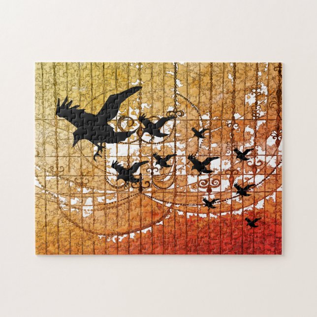 Halloween Crows fliegen durch den Spuk Schlossabla Puzzle (Horizontal)