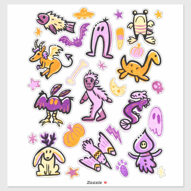 Halloween Cryptid Monsters Cartoon Pattern Aufkleber (Blatt)