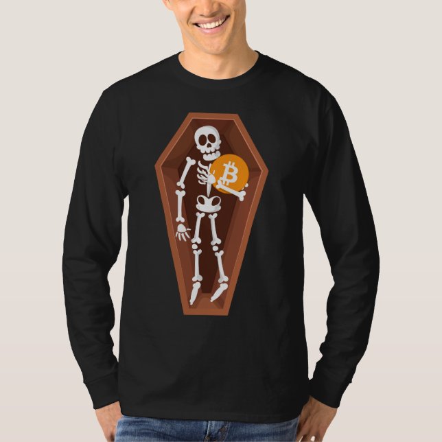 Halloween Crypto Spaß - Bitcoin Hoarding Skelett T-Shirt (Vorderseite)