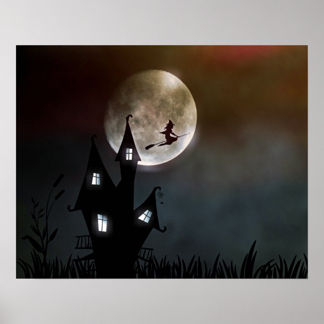 Halloween Custom Cool Whimsical Hexe Silhouette Poster (Vorne)
