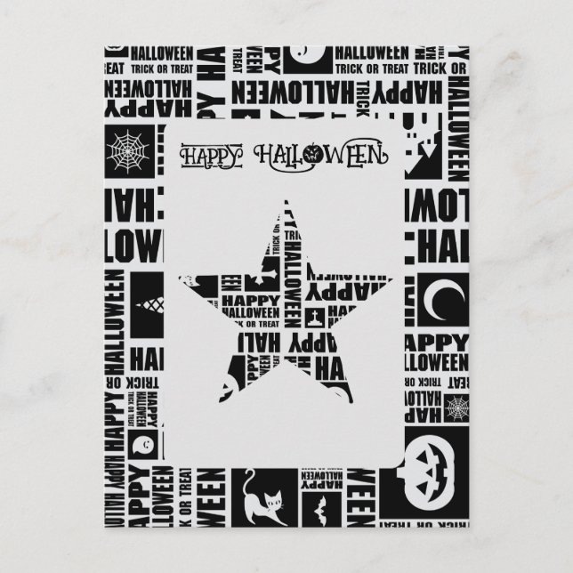 Halloween Custom Cool Whimsical Typografy Black Postkarte (Vorderseite)