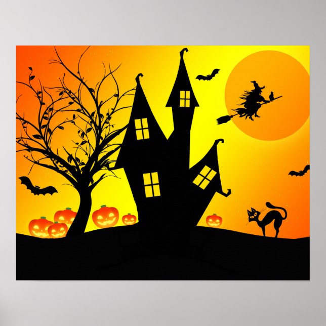 Halloween Custom Cool Whimsical Witz Orange Poster (Vorne)