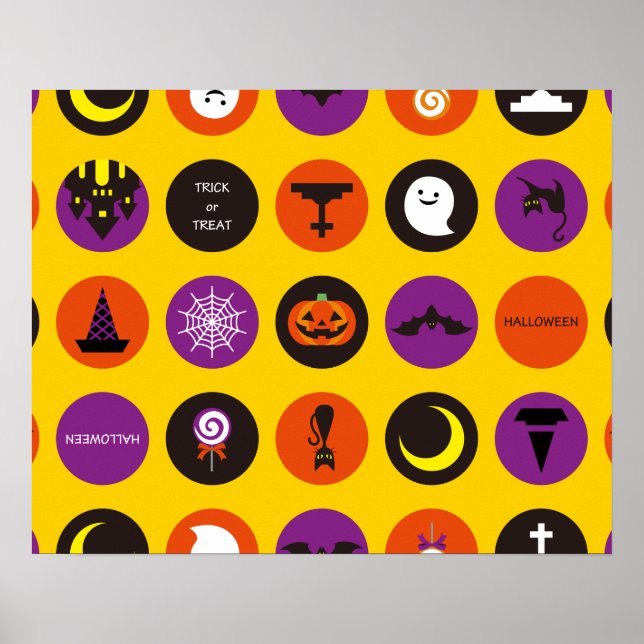 Halloween Custom Cool Whimsisches Muster Gelb Poster (Vorne)