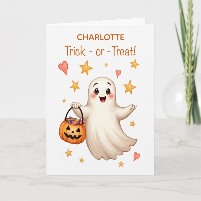Halloween Custom Name Boo-tiful Girl Trick-or-Trea Karte (Vorderseite)
