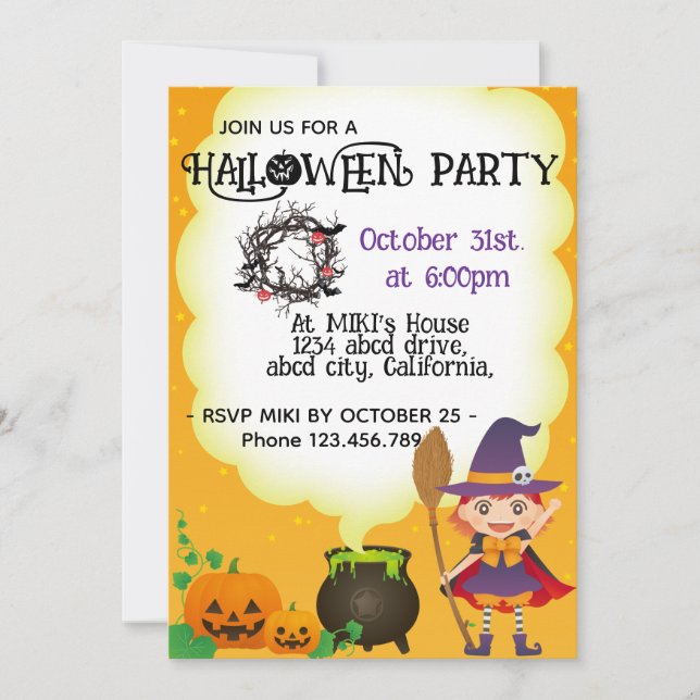 Halloween Custom Niedlich Whimsical Funny Orange Einladung (Vorderseite)