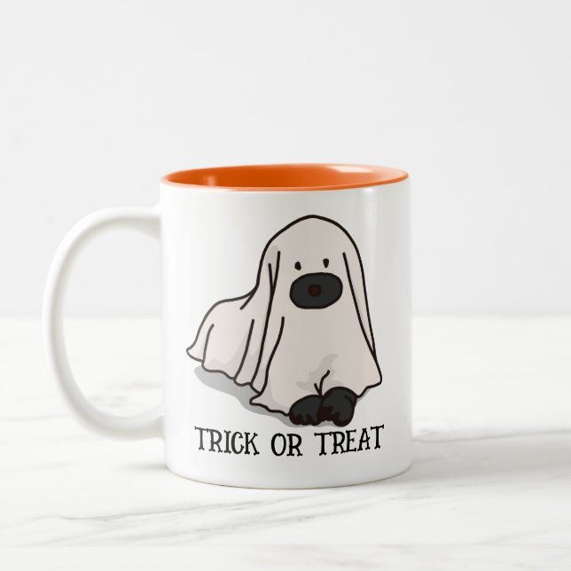 Halloween Custom Whimsical Funny Black Dog Modern Zweifarbige Tasse (Links)