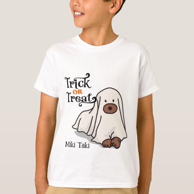 Halloween Custom Whimsical Funny Dog Ghost T-Shirt (Vorderseite)