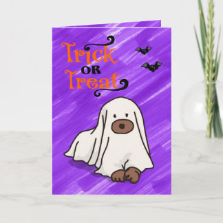 Halloween Custom Whimsical Niedlich Ghost Dog Lila Karte