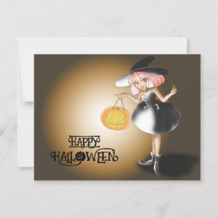 Halloween Custom Whimsical Niedlich Hexenkürbis Postkarte