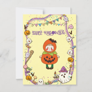 Halloween Custom Whimsical Niedlich Pumpkin Girl Postkarte