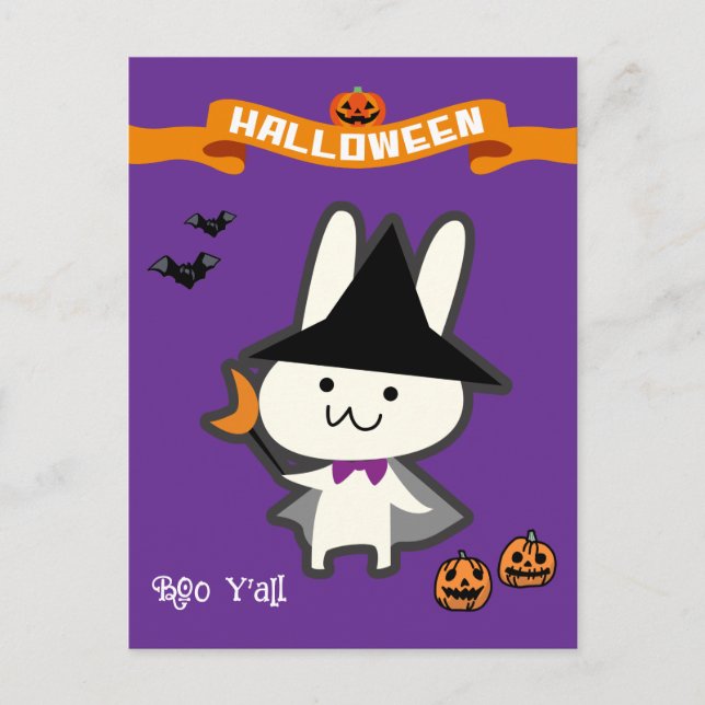 Halloween Custom Whimsical Niedlich Wizard Rabbit Postkarte (Vorderseite)