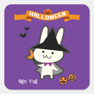 Halloween Custom Whimsical Niedlich Wizard Rabbit Quadratischer Aufkleber
