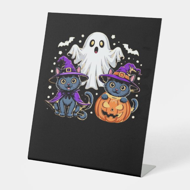Halloween Cute Ghost Pumpkin Cat Classic T-Shirt_3 Sockelschild (Vorderseite)