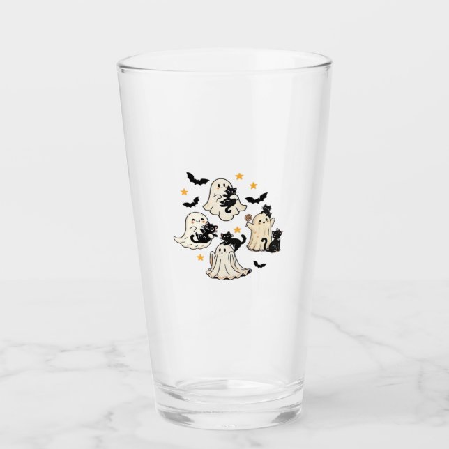 Halloween Cute Ghosts Bats Black Cats Oversized T- Glas (Vorderseite)