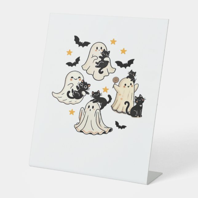 Halloween Cute Ghosts Bats Black Cats Oversized T- Sockelschild (Vorderseite)