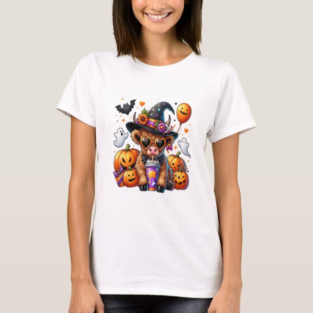 Halloween Cute Highland Cow T-Shirt (Vorderseite)