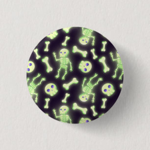 Halloween Cute Spooky Glowing Skeleton Bones Skull Button