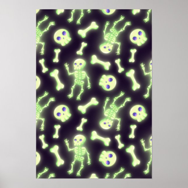 Halloween Cute Spooky Glowing Skeleton Bones Skull Poster (Vorne)