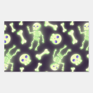 Halloween Cute Spooky Glowing Skeleton Bones Skull Rechteckiger Aufkleber