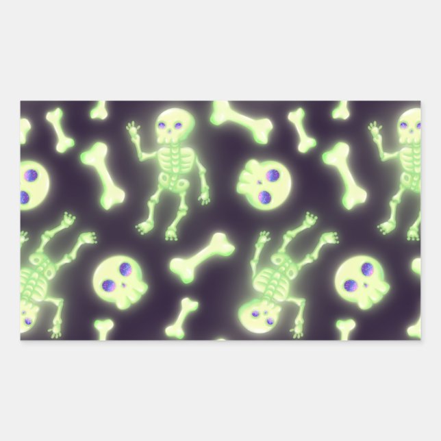 Halloween Cute Spooky Glowing Skeleton Bones Skull Rechteckiger Aufkleber (Vorderseite)