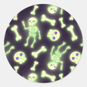 Halloween Cute Spooky Glowing Skeleton Bones Skull Runder Aufkleber