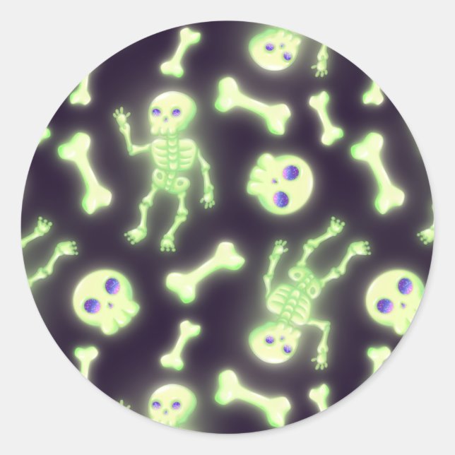 Halloween Cute Spooky Glowing Skeleton Bones Skull Runder Aufkleber (Vorderseite)