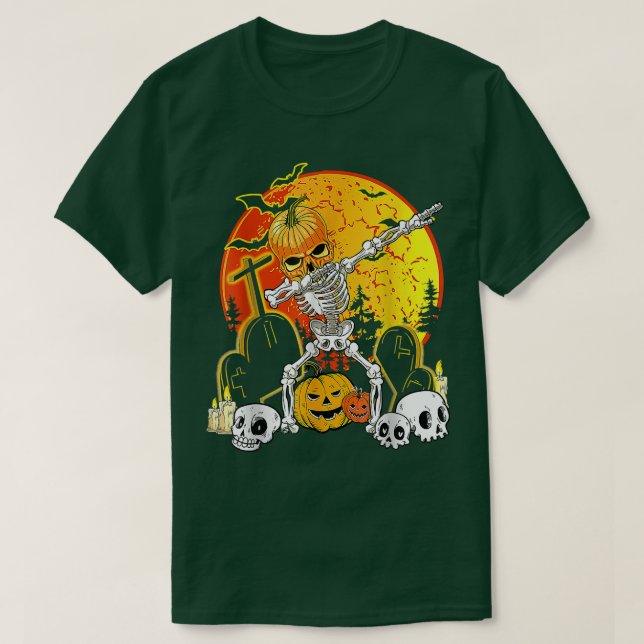 Halloween Dabbing Skeleton Jack O' Lantern Boys Ki T-Shirt (Design vorne)