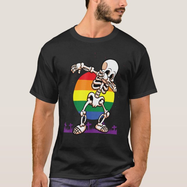 Halloween Dabbing Skeleton Lgbt Gay Pride Hallowee T-Shirt (Vorderseite)