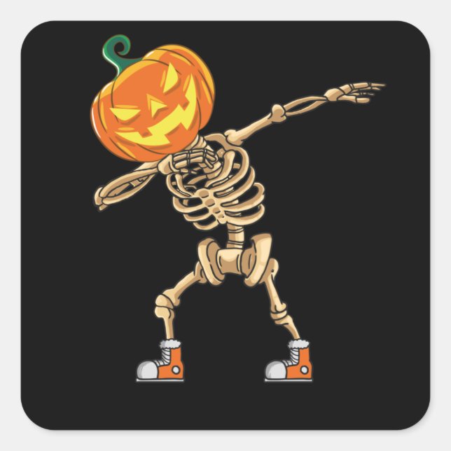 Halloween Dabbing Skeleton Pumpkin Head Dab Quadratischer Aufkleber (Vorderseite)