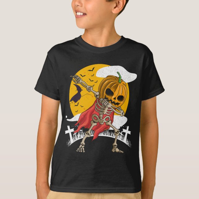 Halloween Dabbing Skeleton Pumpkin T-Shirt (Vorderseite)