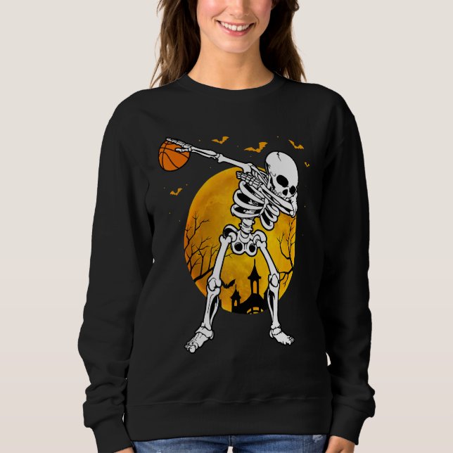 Halloween Dabbing-Skelett Kürbis Gruselige Illustr Sweatshirt (Vorderseite)
