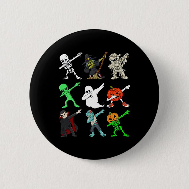 Halloween Dabbing Skeletton Hexen und Monster Boys Button (Vorderseite)