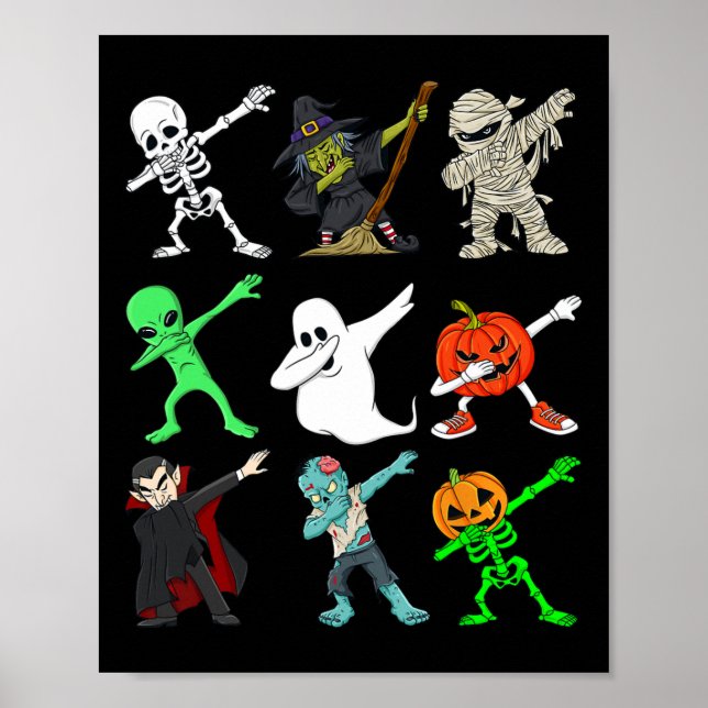 Halloween Dabbing Skeletton Hexen und Monster Boys Poster (Vorne)