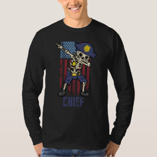 Halloween Dabbing Us Flag Polizeichef Dab Skeleto T-Shirt