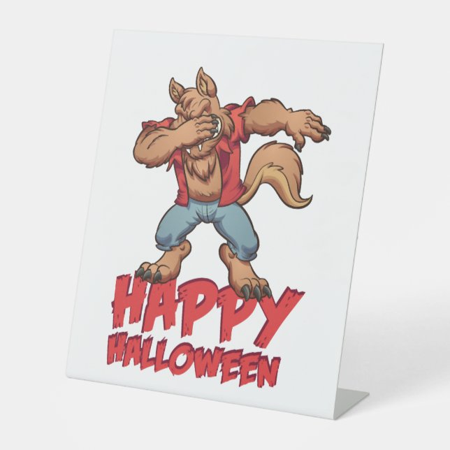 Halloween Dabbing Werwolf Halloween-Kostüm Sockelschild (Vorderseite)