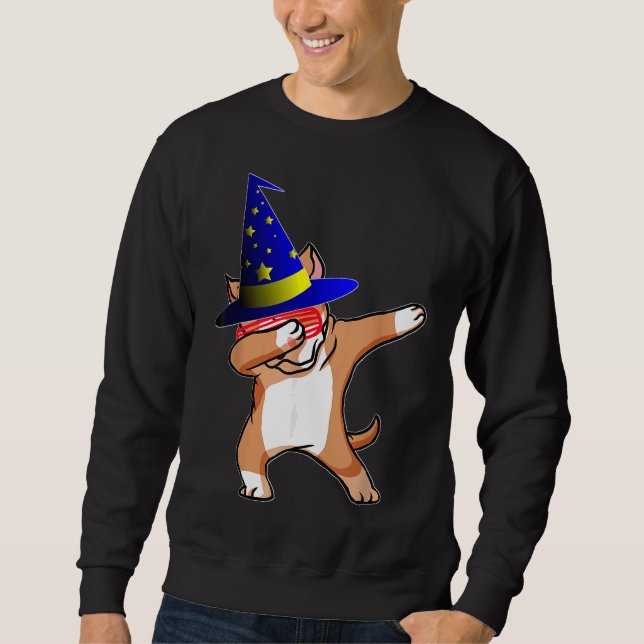 Halloween Dabbing Wizard Pitbull Puppy Dog Hexe H Sweatshirt (Vorderseite)