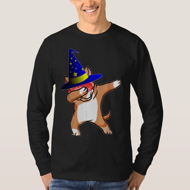 Halloween Dabbing Wizard Pitbull Puppy Dog Hexe H T-Shirt (Vorderseite)