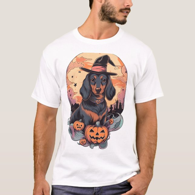 Halloween Dachshund-Aufkleber T-Shirt (Vorderseite)