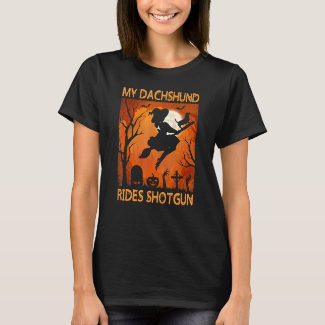 Halloween Dachshund Hexenhund Mama oder Papa Dachs T-Shirt (Vorderseite)