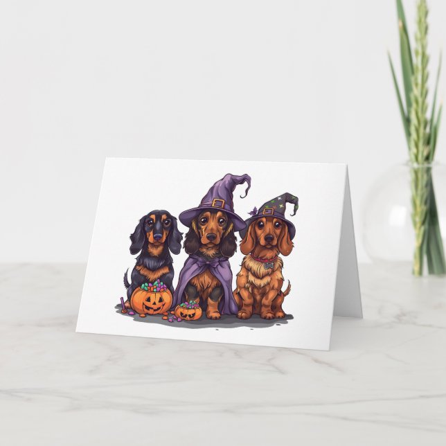 Halloween Dackel Hexenhunde Karte (Vorderseite)