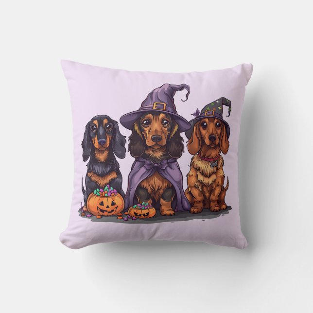 Halloween Dackel Hexenhunde Kissen (Vorderseite)